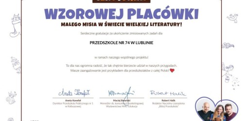 dyplom uznania za projekt mały miś w świecie wielkiej literatury